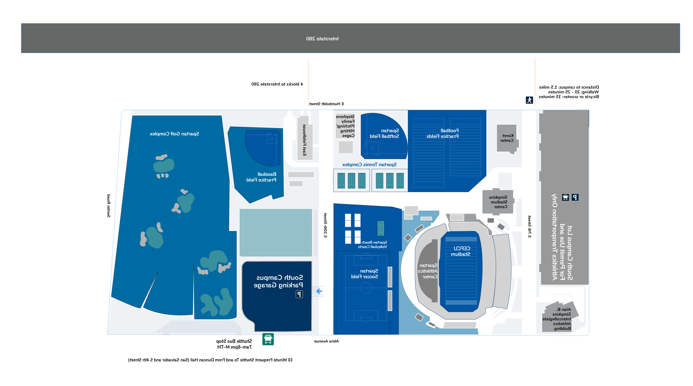 Map of San Jose State University South Campus athletics facilities